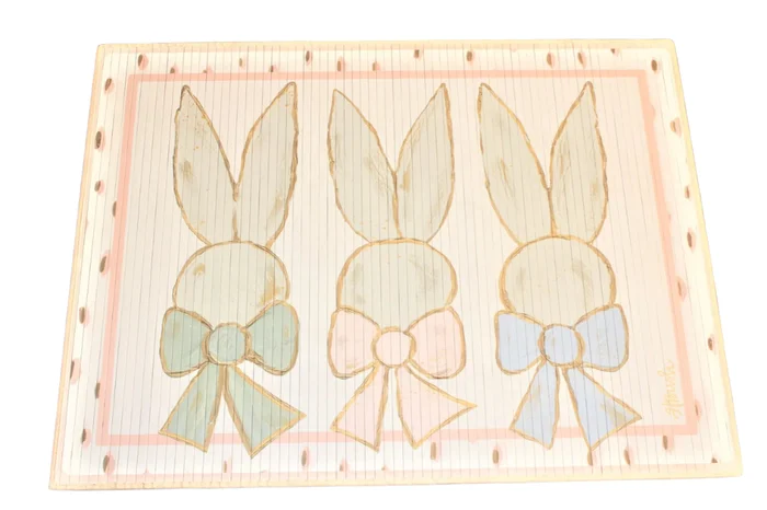 PASTEL BUNNY TRIO WITH BOWS BAMBOO MAT