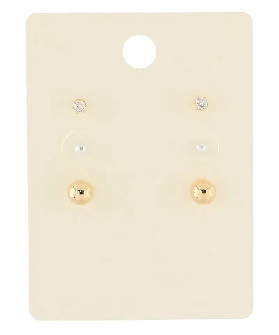 Pearl & CCB Ball Stud Earrings Set