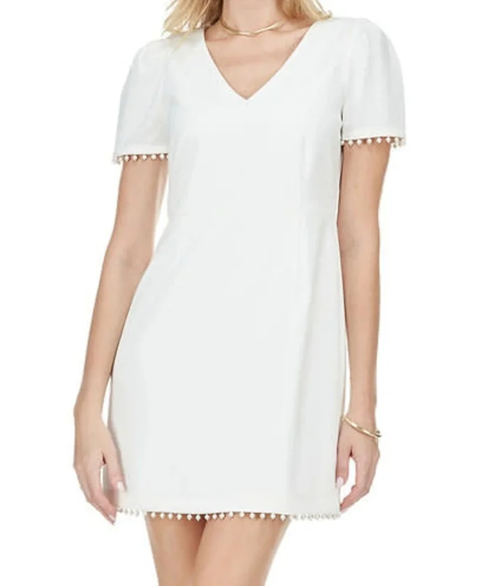 Pearl Trim Dress – White