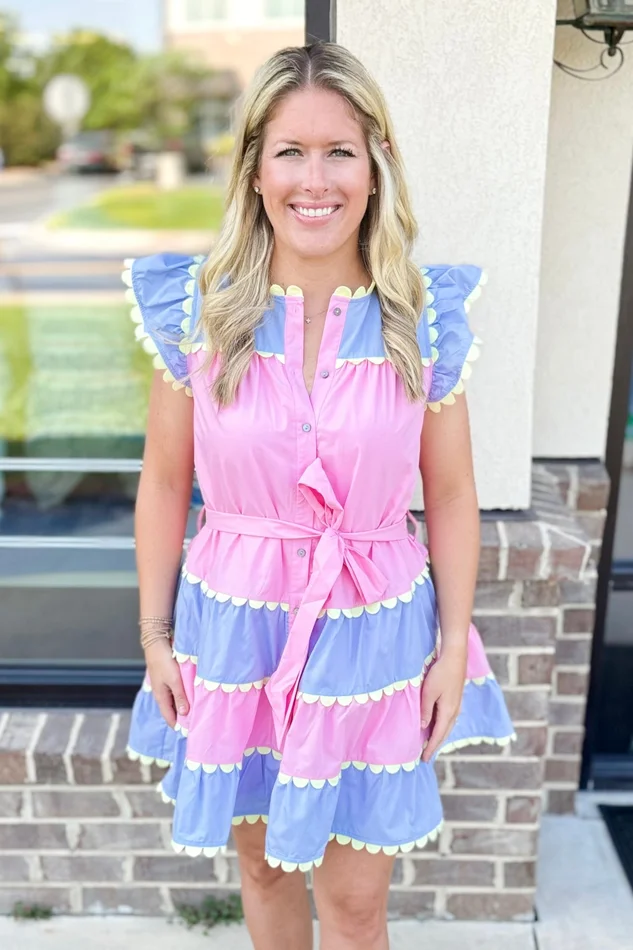 PINK & LAVENDER SCALLOP TRIM DRESS