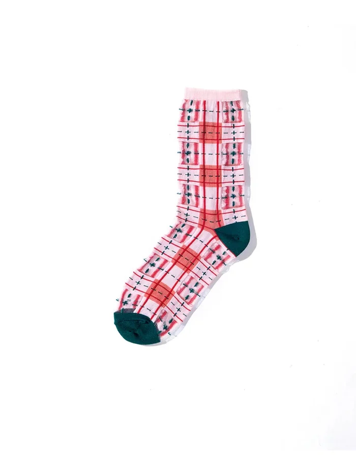 Pink & Peach Tartan Sheer Socks