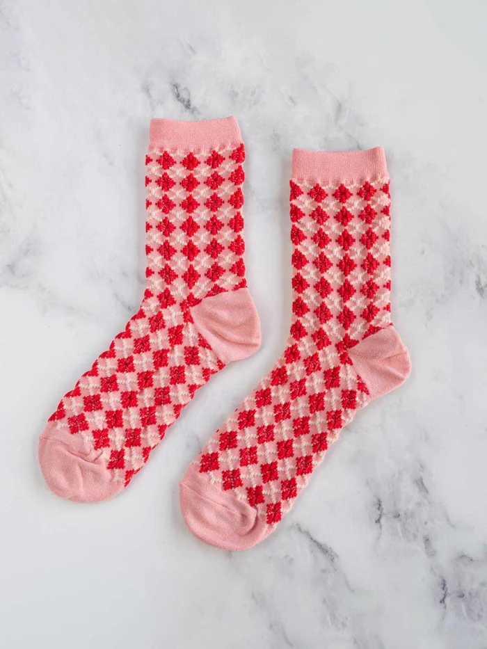 Pink & Red Check Socks