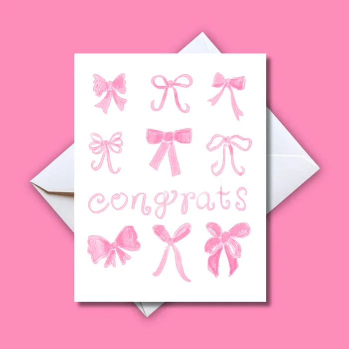 PINK BOW CONGRATS CARD
