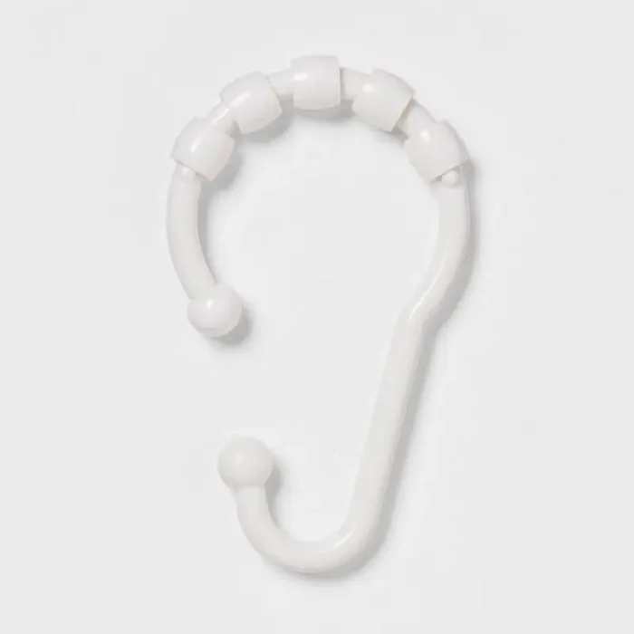 Plastic V Glide Hooks White – Room Essentials™ ABS Material, 12-Pack, Glossy Finish, Shower Liner Rings