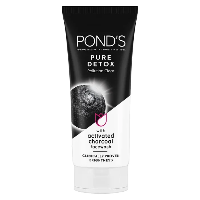 Pond‘s Pure Detox, Facewash, 100g, for Fresh, Glowing Skin, with Activated Charcoal, Daily Exfoliating & Brightening Cleanser, Pollution Clear Face Wash