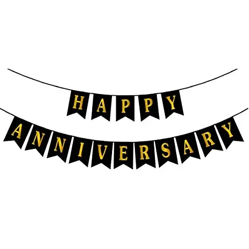 Pop The Party Black Happy Anniversary Banner Bunting Decoration