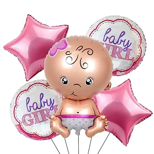 Pop The Party Set of 5 Pcs Baby Girl Foil Balloons For Baby Shower/It‘s a girl Baby Welcome Theme Decorations Item.