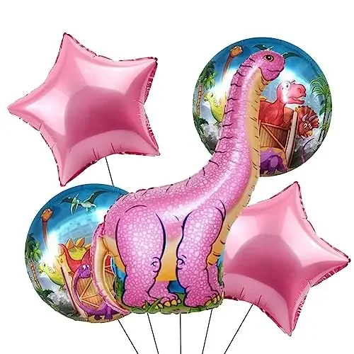 Pop The Party Set of 5 Pcs Dinosaur Balloons Combo For Dinosaur Theme Birthday Decoration, Multicolor.