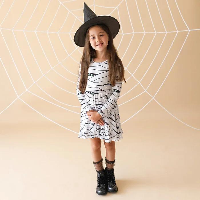 Posh-o-ween White Long Sleeve Mummy & Me Ruffled Twirl Dress | Posh Peanut®