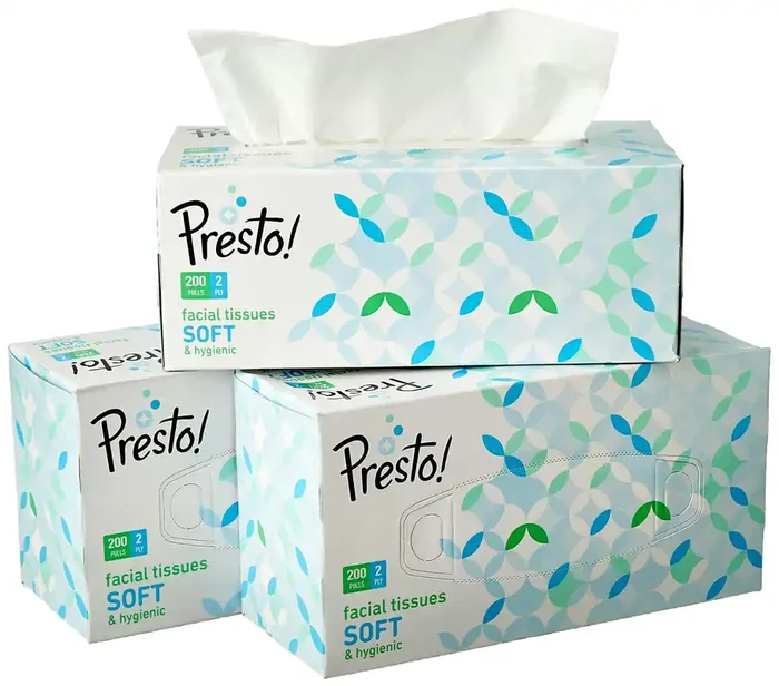 Presto! 2 Ply Facial Tissue Soft Pack – 200 Pulls (Pack of 3)