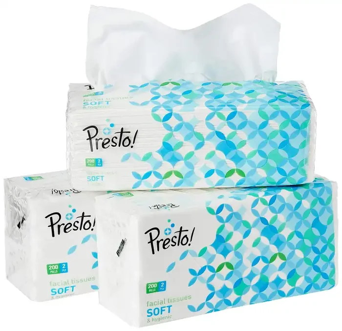 Presto! 2 Ply Facial Tissue Soft Pack – 200 Pulls (Pack of 3)