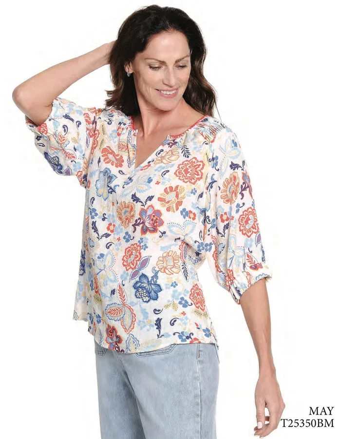 Printed Peasant Top