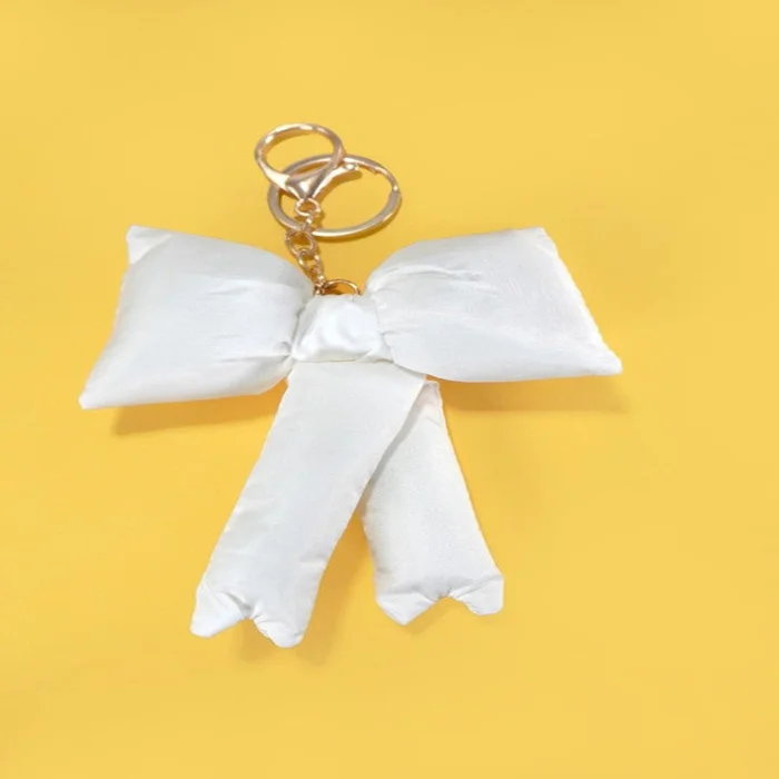 Puffy Bow Ribbon Charm Keychain – Off White
