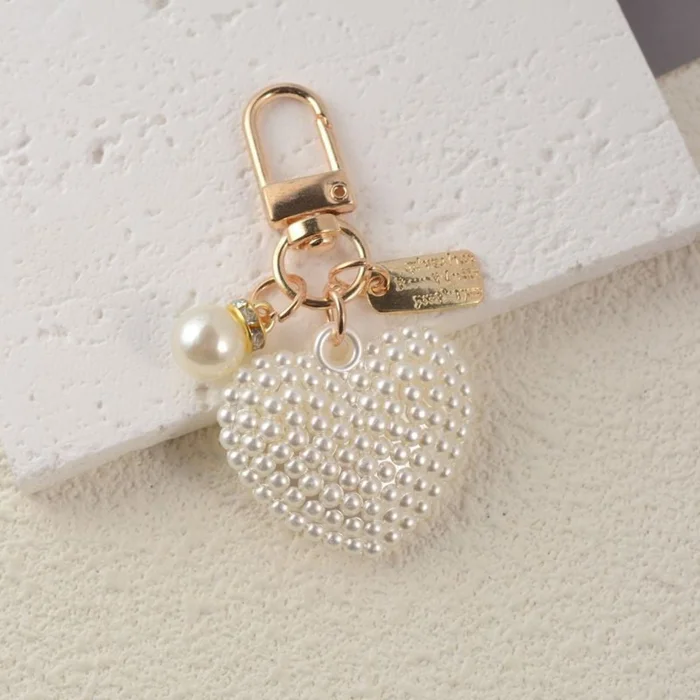 Puffy Pearl Heart Keychain Bag Charm