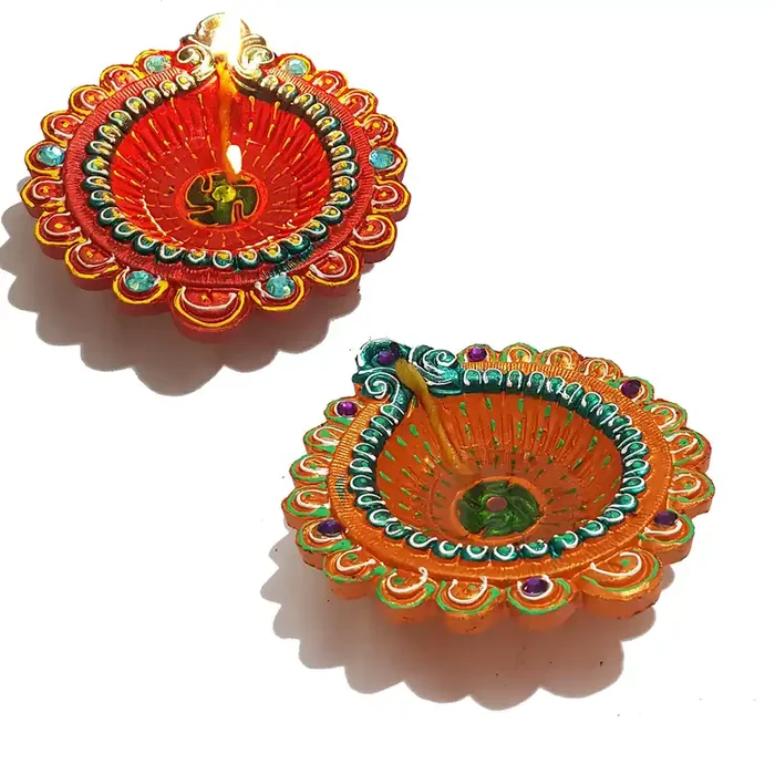Pure Source India Terracotta, Decorative, Big Size Diya, Suitable for Puja & Festival, 2 Pcs.