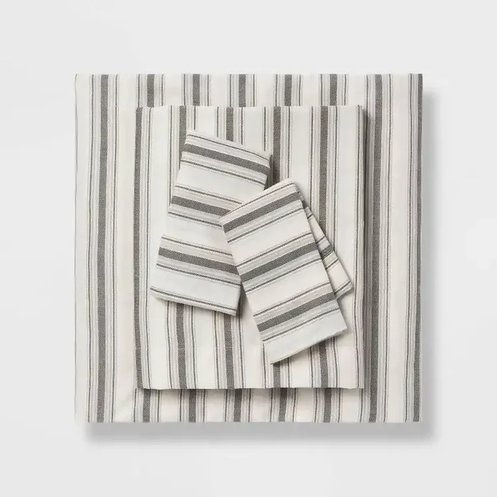 Queen Cotton Blend Sateen Sheet Set Gray Textured Stripe – Room Essentials™