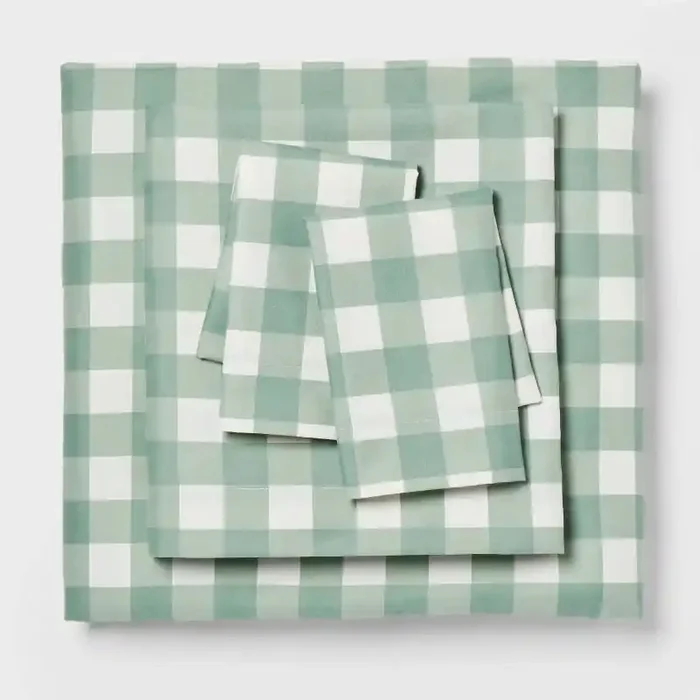 Queen Microfiber Sheet Set Green Plaid – Room Essentials™