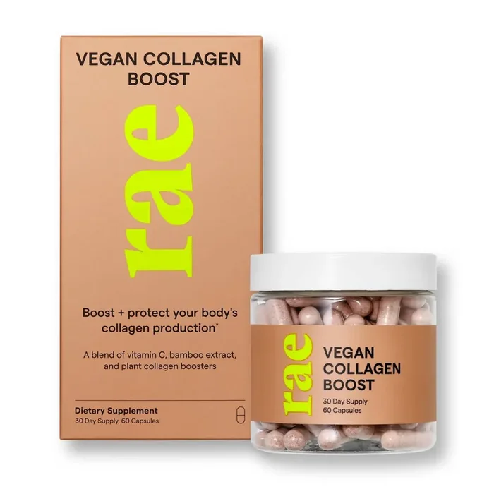 Rae Vegan Collagen Boost Dietary Supplement Capsules for Natural Collagen Production – 60ct