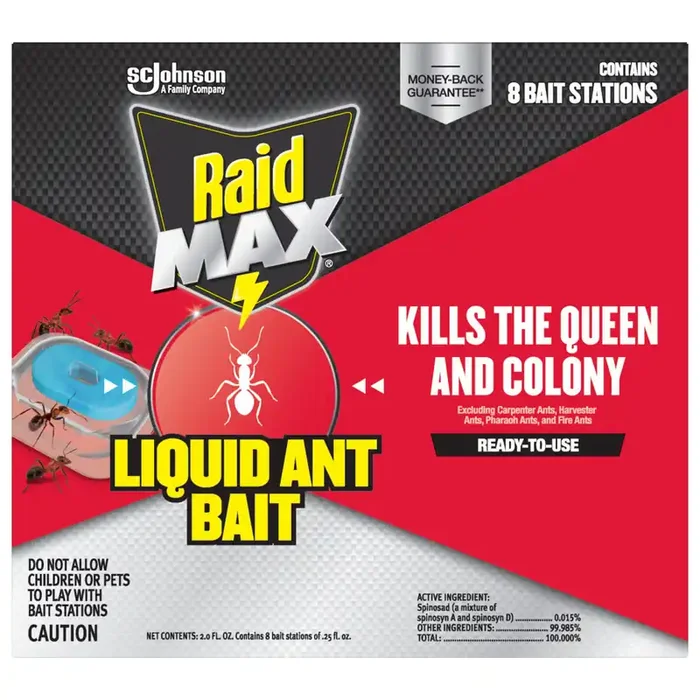 Raid Max Liquid Ant Bait, Outdoor and Indoor Ant Poison Bait Stations for Home, 8 Count, .25 fl. oz. Each Bait Station