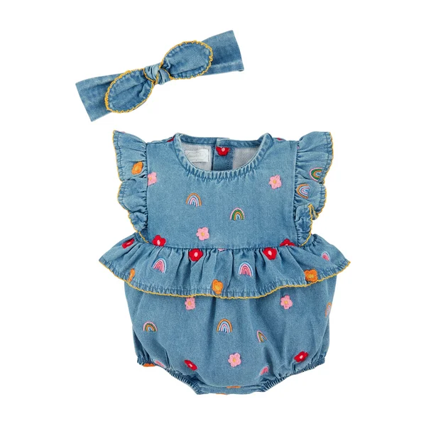 Rainbow Flower Embrodiery Romper
