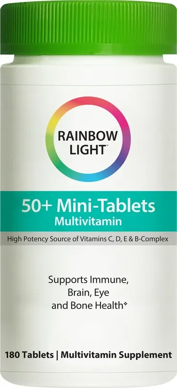 Rainbow Light 50+ Mini Tablets Multivitamin for Adults, Supports Immune, Brain, Eye and Bone Health, 180 Count, 1 Bottle