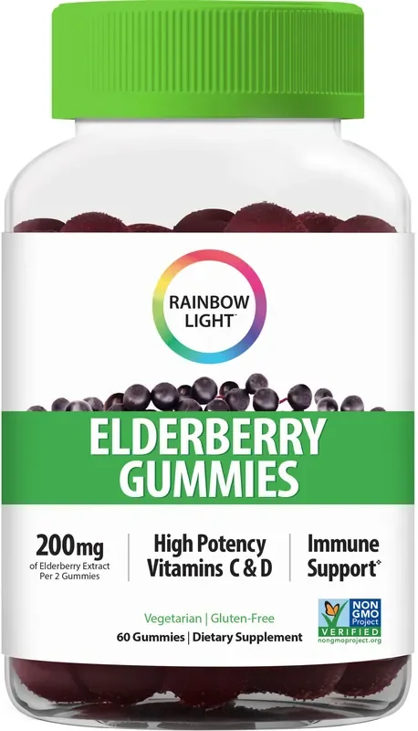 Rainbow Light Elderberry Vitamin Gummies, Dietary Supplement Offers Immune Support, 60 Count, 1 Bottle