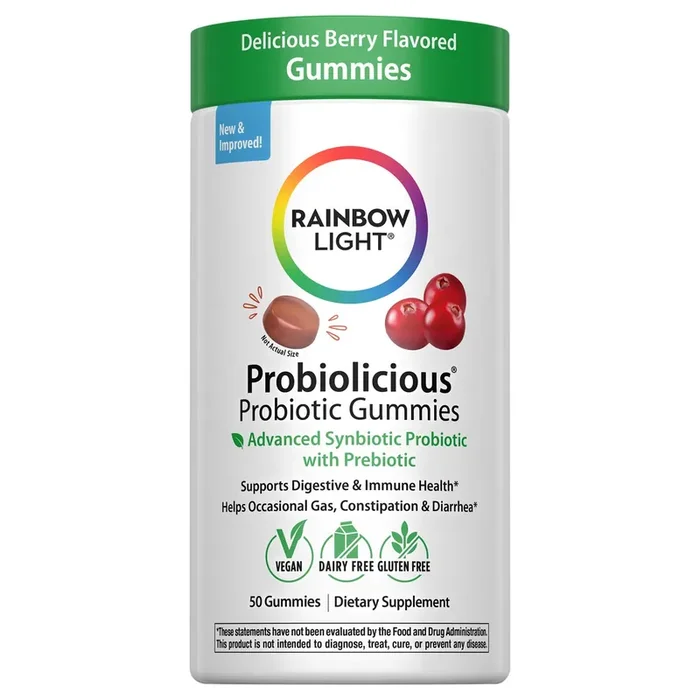 Rainbow Light Probiolicious Probiotic and Prebiotic Gummies, Berry Flavor, 50 Count, 1 Bottle