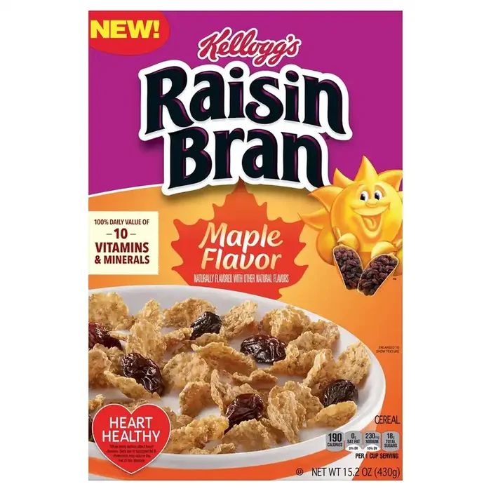 Raisin Bran Kellogg‘s Raisin Bran Cold Breakfast Cereal Maple Flavor, 15.2oz Box, 1 Box