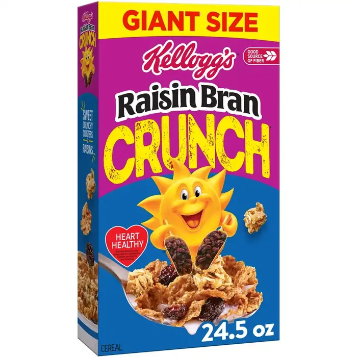 Raisin Bran Kellogg‘s Raisin Bran Crunch Breakfast Cereal, Fiber Cereal, Family Breakfast, Giant Size, 24.5oz Box (1 Box)