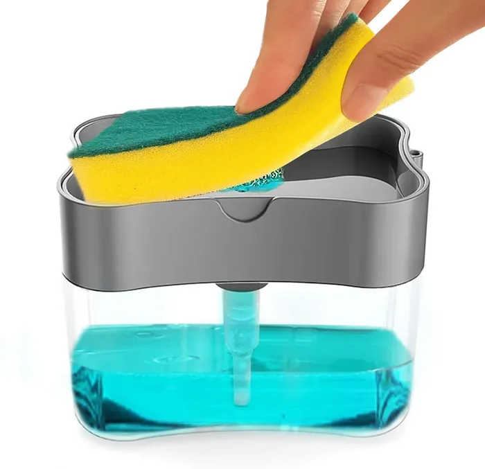 RAJASTHANI PUPPETS 2 in 1 Soap Pump Plastic Dispenser for Dishwasher Liquid Holder (Random Colour 385 ml)