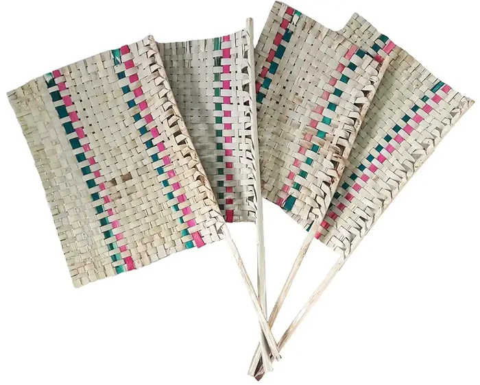RAJASTHANI PUPPETS Antique Handicraft Rajasthani Natural Bamboo Wood Manual Hand Held Fan for Summers and for The time of no Electricity (no Battery Needed) (Pack of 4)