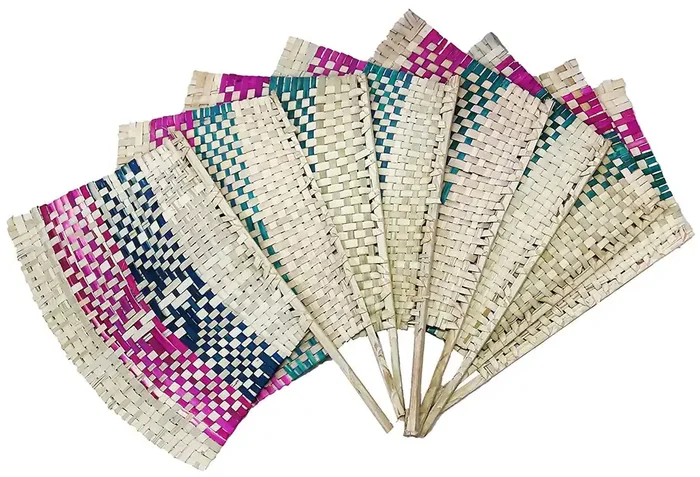 RAJASTHANI PUPPETS Antique Handicraft Rajasthani Natural Bamboo Wood Manual Hand Held Fan for Summers and for The time of no Electricity (no Battery Needed) (Pack of 8)