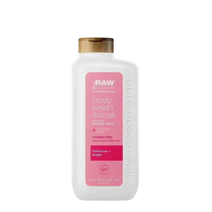 Raw Sugar Epsom Body Wash + Bath Soak – Hibiscus and Argan – 25 fl oz