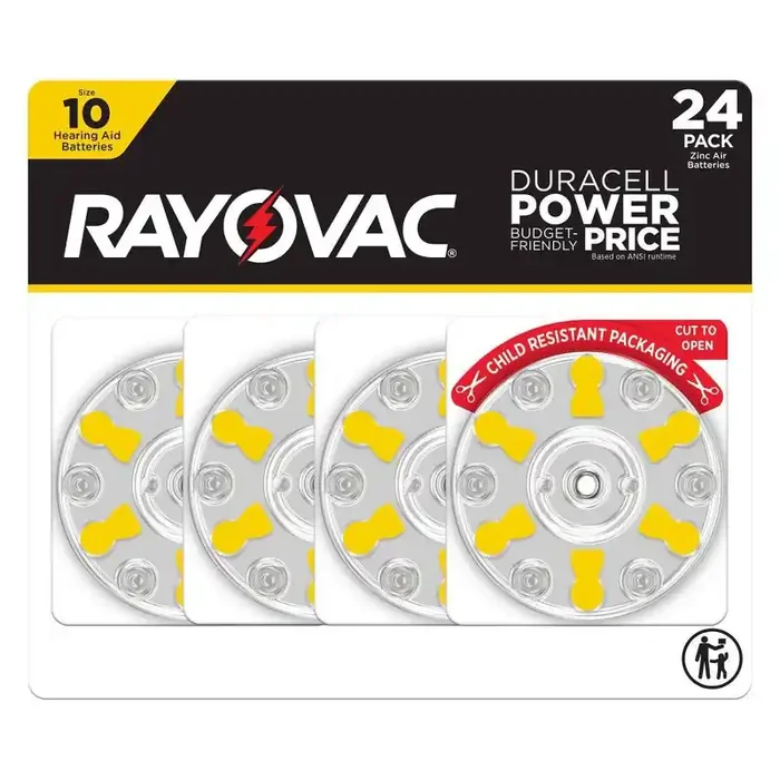 Rayovac Hearing Aid Battery Size 10 24pk – Yellow 1.45V 72mAh Capacity Single-Use