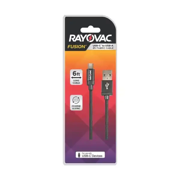 Rayovac Usb-C To Usb-A Cable, 6‘, Black, Rv2416