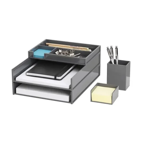 Realspace 5-Piece Desk Organizer Set With Antimicrobial Protection, Gray