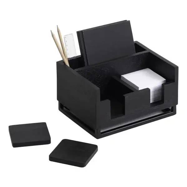 Realspace Acadia Wood/Metal Desktop Organizer With Coasters, 8-3/4″” X 7″”, Black