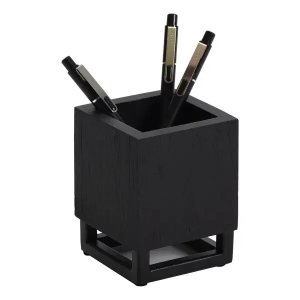 Realspace Acadia Wood/Metal Pen Cup, 4-1/4″”H X 3-1/4″”W X 3-1/4″”D, Black