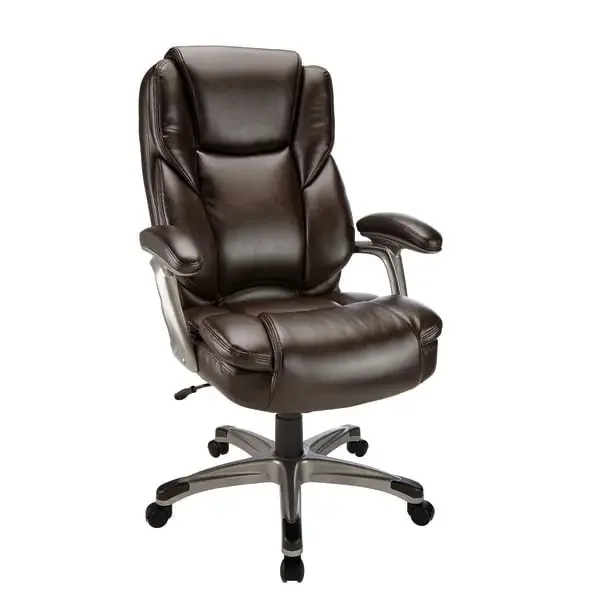 Realspace Cressfield Bonded Leather High-Back Executive Chair, Brown/Silver