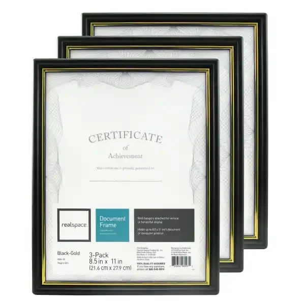 Realspace Document And Certificate Holders, 8-1/2‘‘ X 11‘‘, Black/Gold, Pack Of 3 Holders