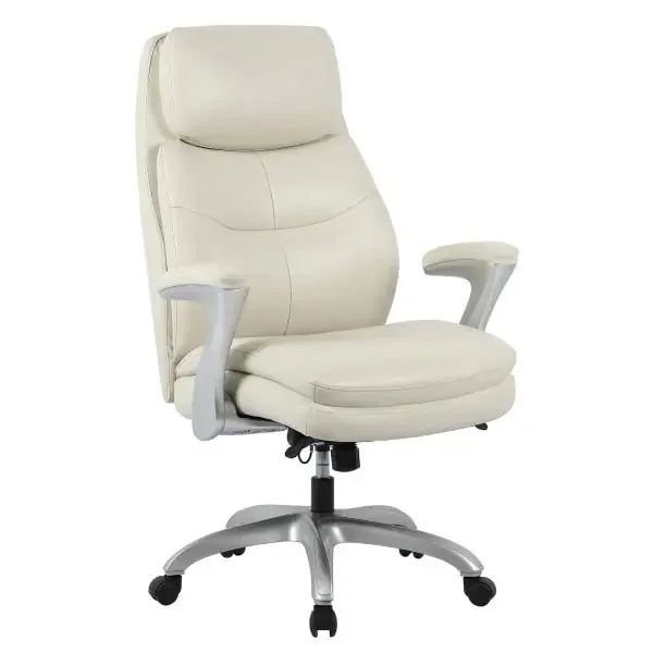 Realspace Everton Ergonomic Vegan Leather High-Back Executive Chair, Beige/Silver