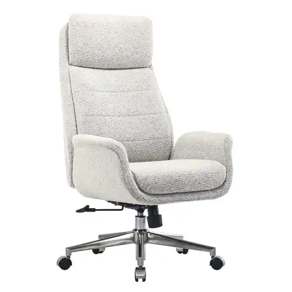 Realspace Modern Comfort Pizana Bouclé Fabric High-Back Executive Office Chair, White/Chrome