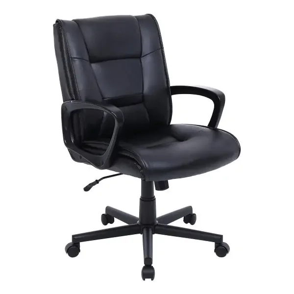 Realspace Modern Comfort Verismo Bonded Leather High-Back Executive Chair, Black/Chrome