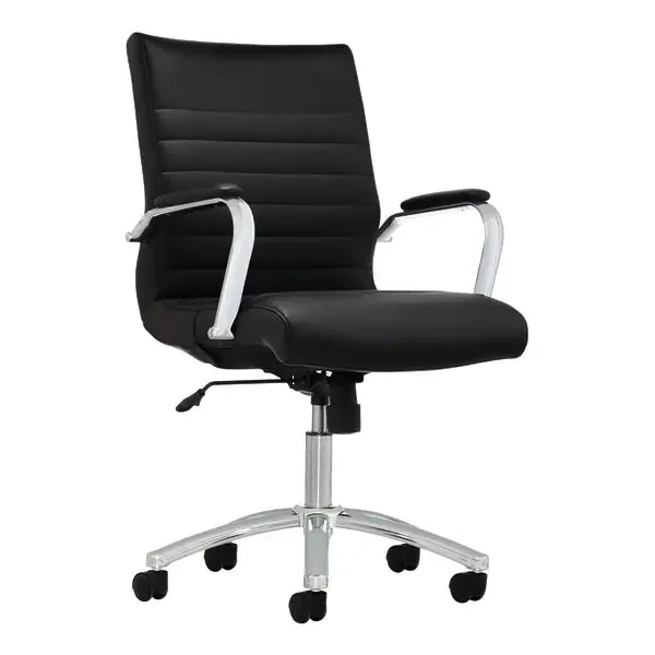 Realspace Modern Comfort Winsley Bonded Leather Mid-Back Manager‘s Chair, Black/Silver