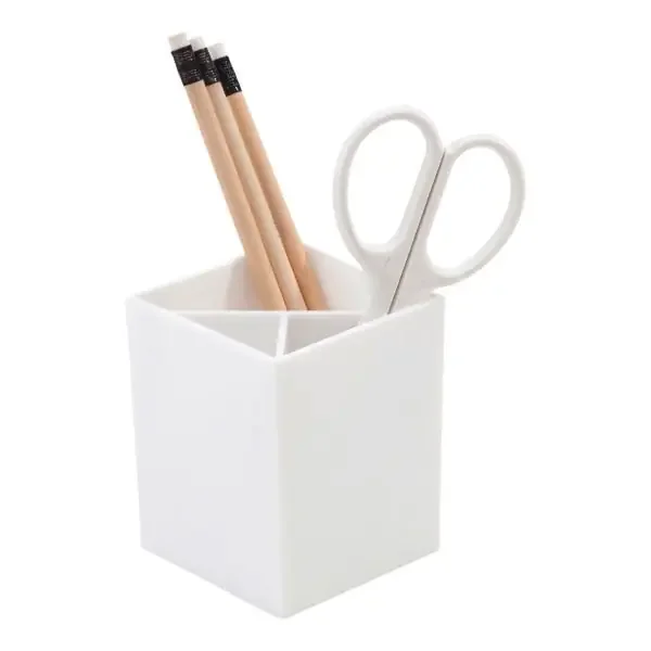 Realspace Plastic 3-Compartment Pencil Cup, White