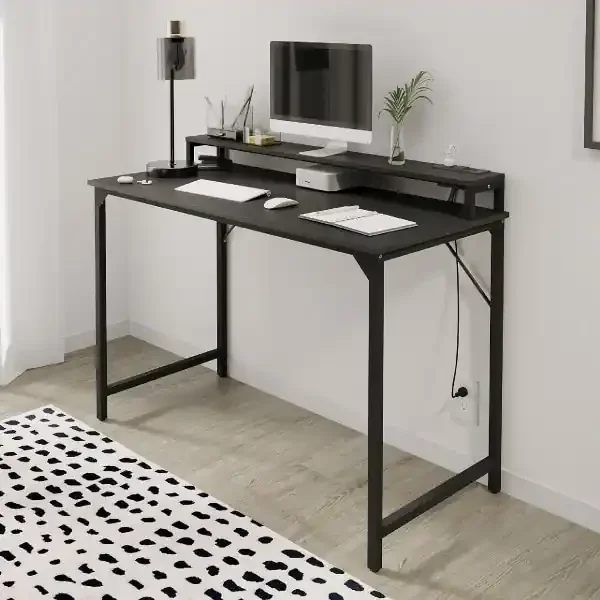 Realspace® Rezio 47″” Computer Desk with Hutch and Integrated Power, Black
