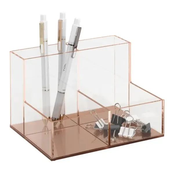 Realspace Rose Gold Acrylic 4-Compartment Desk Caddy