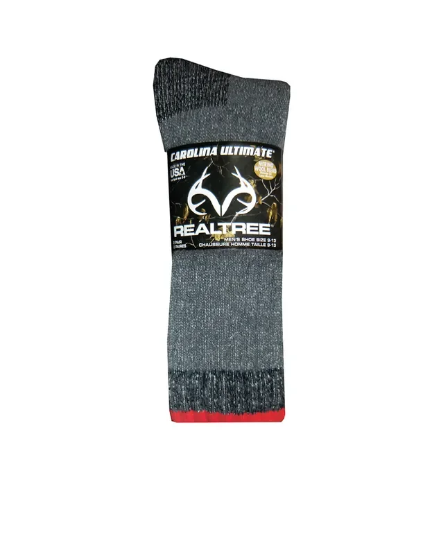 Realtree Mens Grey Realtree Heavyweight Merino Wool Blend Sock
