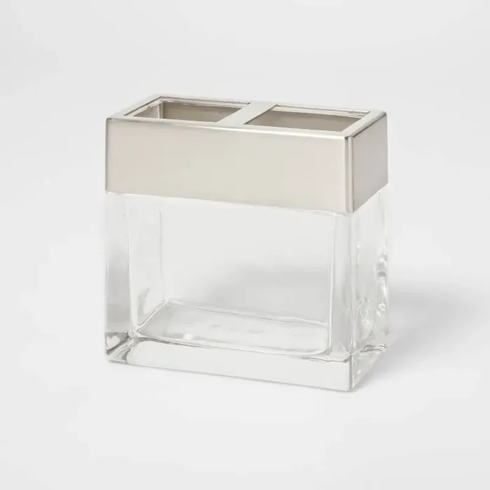 Rectangle Glass with Metal Toothbrush Holder Clear – Threshold™
