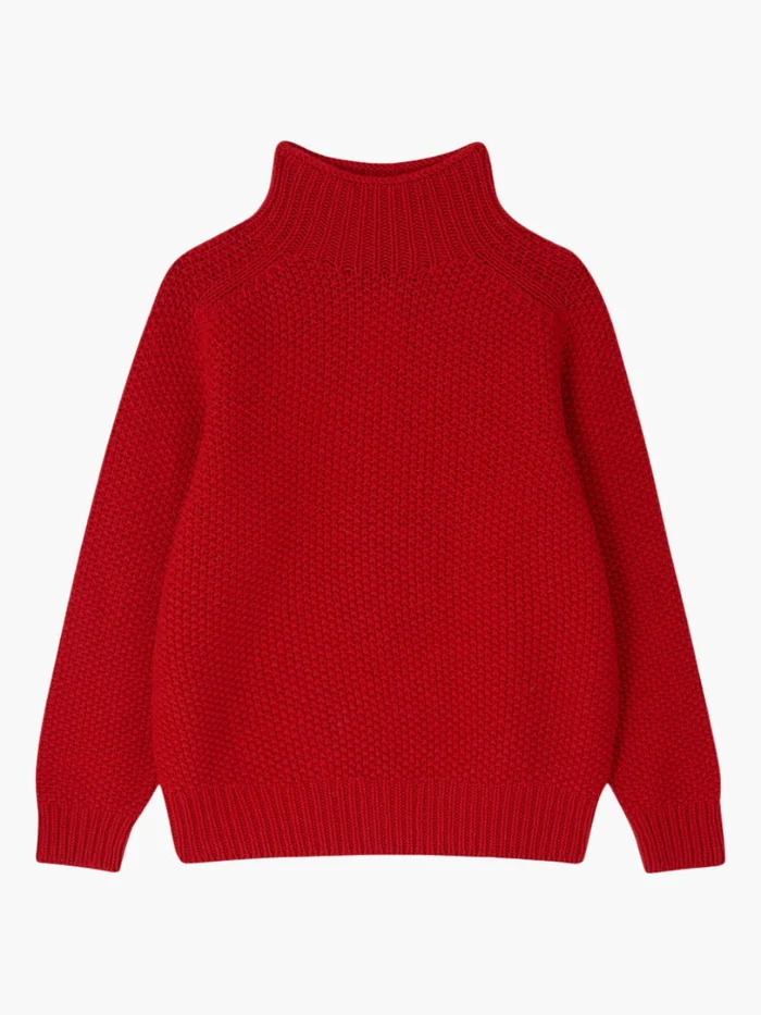 Red Moss Stitch Turtleneck Jumper